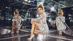 Hailey Bieber In Silver Dress Wallpaper