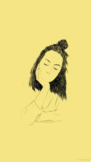 Half-bun Girl Aesthetic Sketch Art Wallpaper