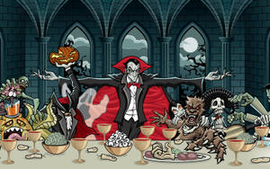 Halloween Dracula And Vampire Feast Wallpaper