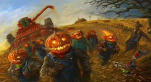 Halloween Painting Of Running Pumpkins Wallpaper