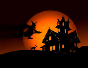 Halloween Witch Flying On Broom Wallpaper