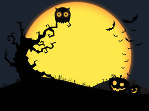 Halloween Yellow Moon Owl Wallpaper