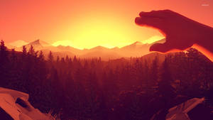 Hand On Firewatch Forest Sunset Wallpaper