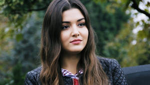 Hande Ercel At A Park Wallpaper