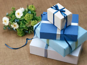 Happy Birthday Flowers Blue Boxes Wallpaper
