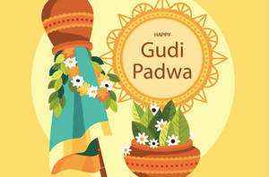 Happy Gudi Padwa Yellow Patterns Wallpaper