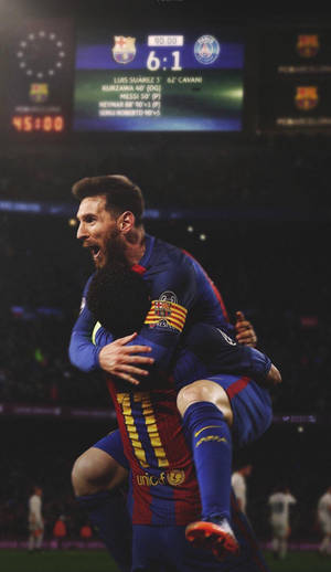 Happy Messi Hug Psg Wallpaper