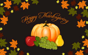 Happy Thanksgiving Card Adorned By Gourds And Fruits Wallpaper
