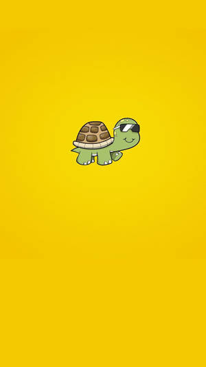Happy Turtle In Cute Yellow Background Wallpaper