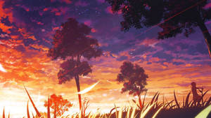Hd Anime Sunset Landscape Wallpaper
