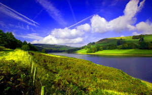 Hd Landscape River Under Blue Sky Wallpaper