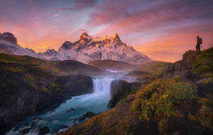 Hd Landscape River Under The Pink Sky Wallpaper