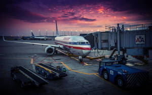 Hd Plane American Airline Dusk Wallpaper