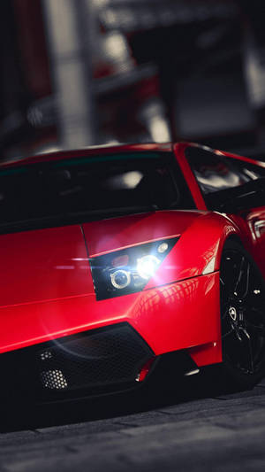 Hd Red Car With Open Car Lights Wallpaper