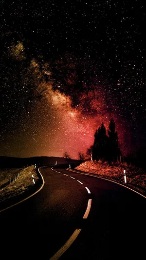 Hd Road Under The Pink Galaxy Wallpaper