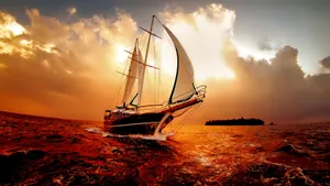 Hd Ship In The Sea Sunset Wallpaper