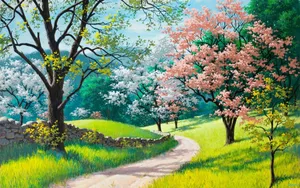 Hd Spring Landscape Painting Wallpaper