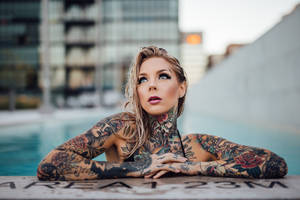 Hd Tattoo Woman In Pool Wallpaper