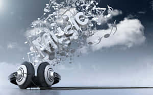 Headphones With Music Notes Flying In The Air Wallpaper