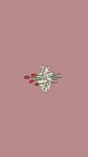 Heart Pierced With Roses Plain Aesthetic Wallpaper