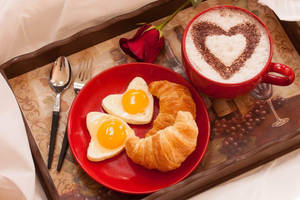 Heart Shaped Latte Breakfast Wallpaper