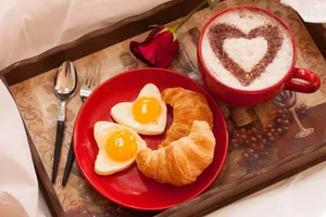 Heart Shaped Latte Breakfast Wallpaper