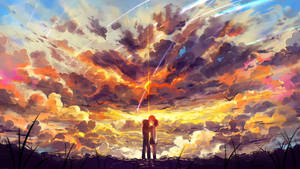 Heartfelt Moments Of Kimi No Na Wa's Aesthetic Anime Couple Wallpaper