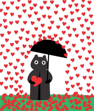 Hearts, Rain, Art, Silhouette, Umbrella Wallpaper