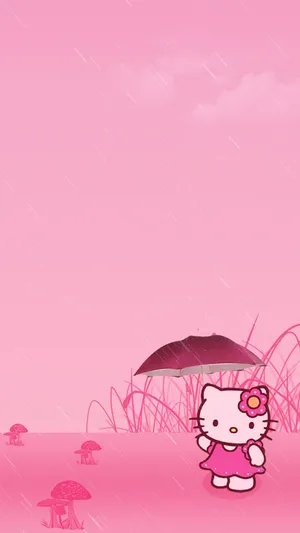 Hello Kitty In The Rain With An Umbrella Wallpaper
