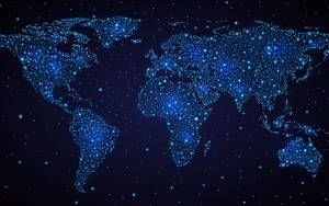 High Resolution World Map Sparkling Blue Lights Wallpaper