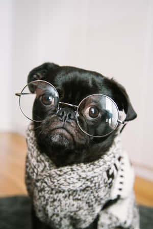 Hilarious Pug With Eyeglasses Wallpaper