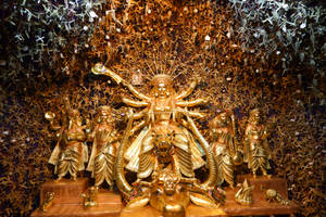 Hindu Goddess Gold Statues Wallpaper