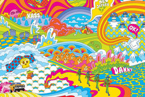 Hippie Cartoonish Illustration Wallpaper