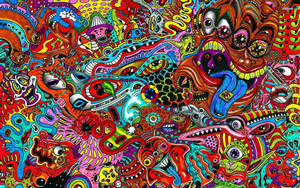 Hippie Coloured Monster Faces Wallpaper