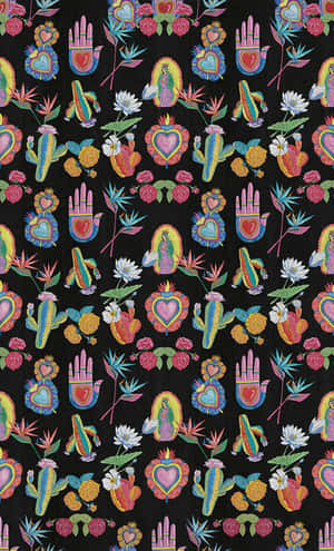 Hispanic Folk Pattern Wallpaper