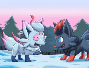 Hisuian Zorua And Zorua Snow Wallpaper