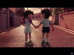 Holding Hands Nobita Shizuka Love Story Wallpaper