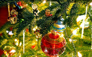 Holiday Christmas Tree Ornaments Wallpaper