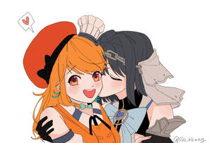 Hololive Takakronii Girls Kissing Wallpaper