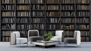 Home Library Dark Bookcase Wallpaper