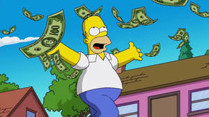 Homer Simpson Raining Dollars Wallpaper