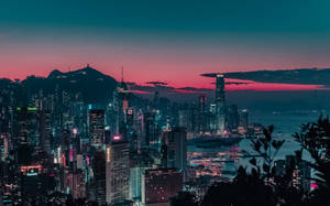 Hong Kong Pink Dark Green Sky Wallpaper