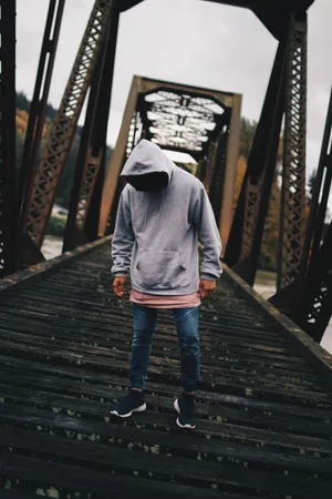 Hoodie Model On Bridge Wallpaper