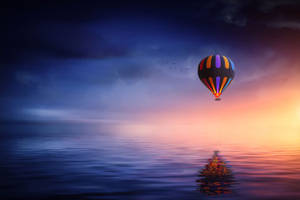 Hot Air Balloon Birds And Sea Wallpaper