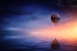 Hot Air Balloon Birds And Sea Wallpaper