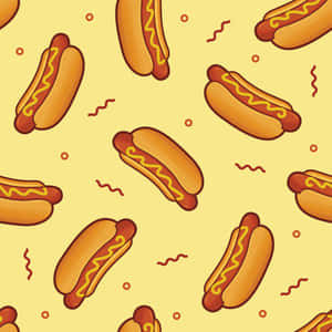 Hot Dog Pattern Yellow Background Wallpaper