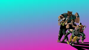 Hotline Miami Characters Pink Blue Wallpaper