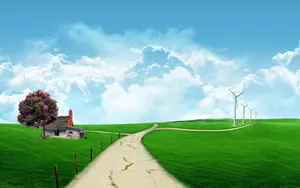 House On Green Field Fantasy Art Wallpaper