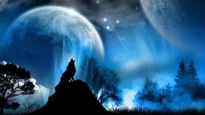 Howling Epic Wolves Silhouette Wallpaper