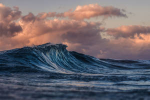 Huge Sunset Sea Water Waves Wallpaper